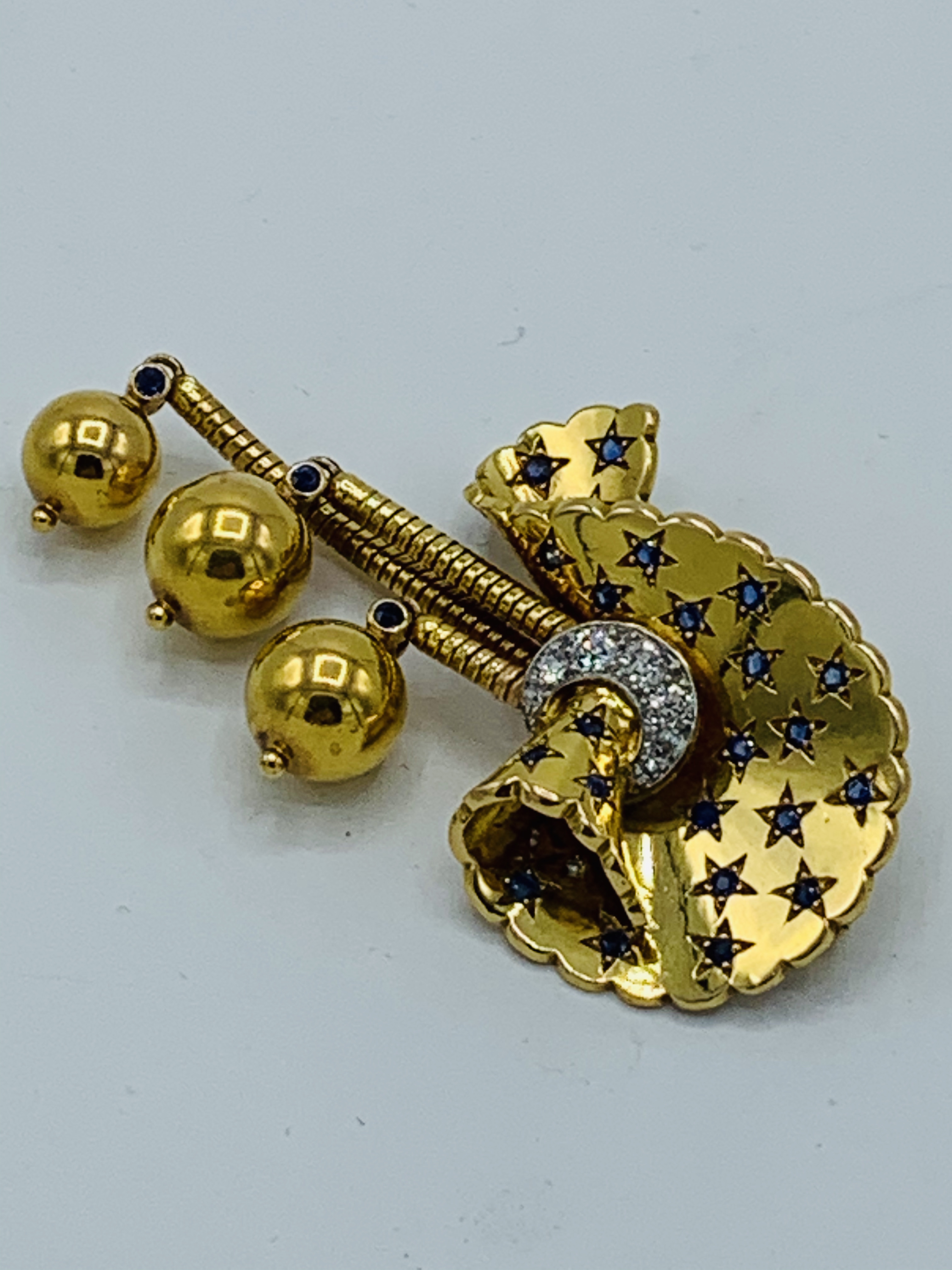French 18k gold, sapphire and diamond Ball pin. - Image 2 of 6