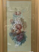 Two gilt framed and glazed oil on card still life fruit, signed C Johnson. 53 x 25cms.