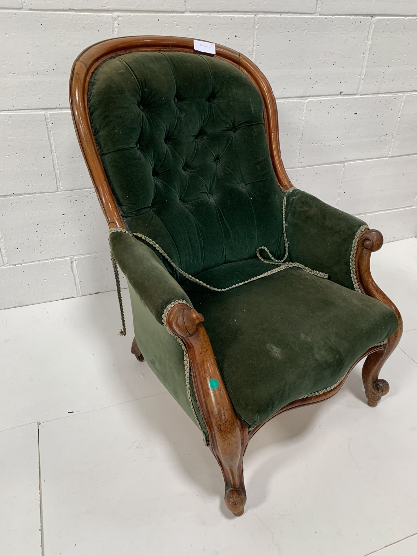 Victorian walnut framed upholstered armchair. - Image 2 of 2