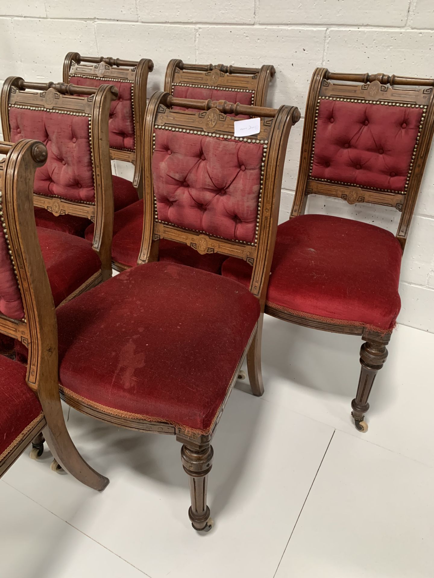 Set of six Victorian red upholstered dining chairs. - Image 2 of 3