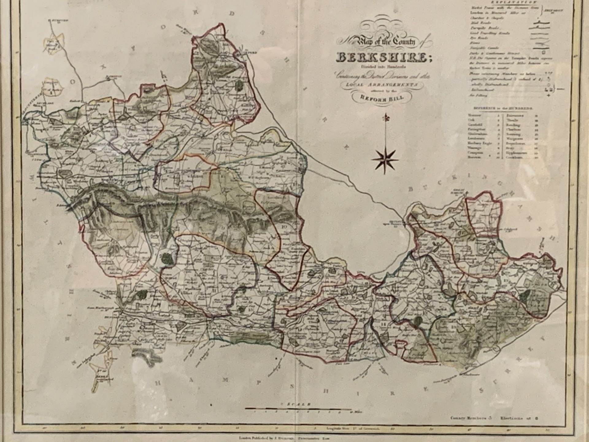A framed and glazed Duncan's map of Berkshire c.1833.