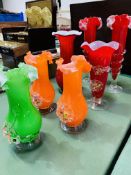 Seven assorted Murano style vases.