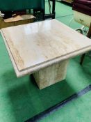 Suite of marble effect dining table, 2 console tables and side table.