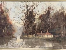 Framed oil on board River and Cottage scene signed Roy Perry (1935-1993).