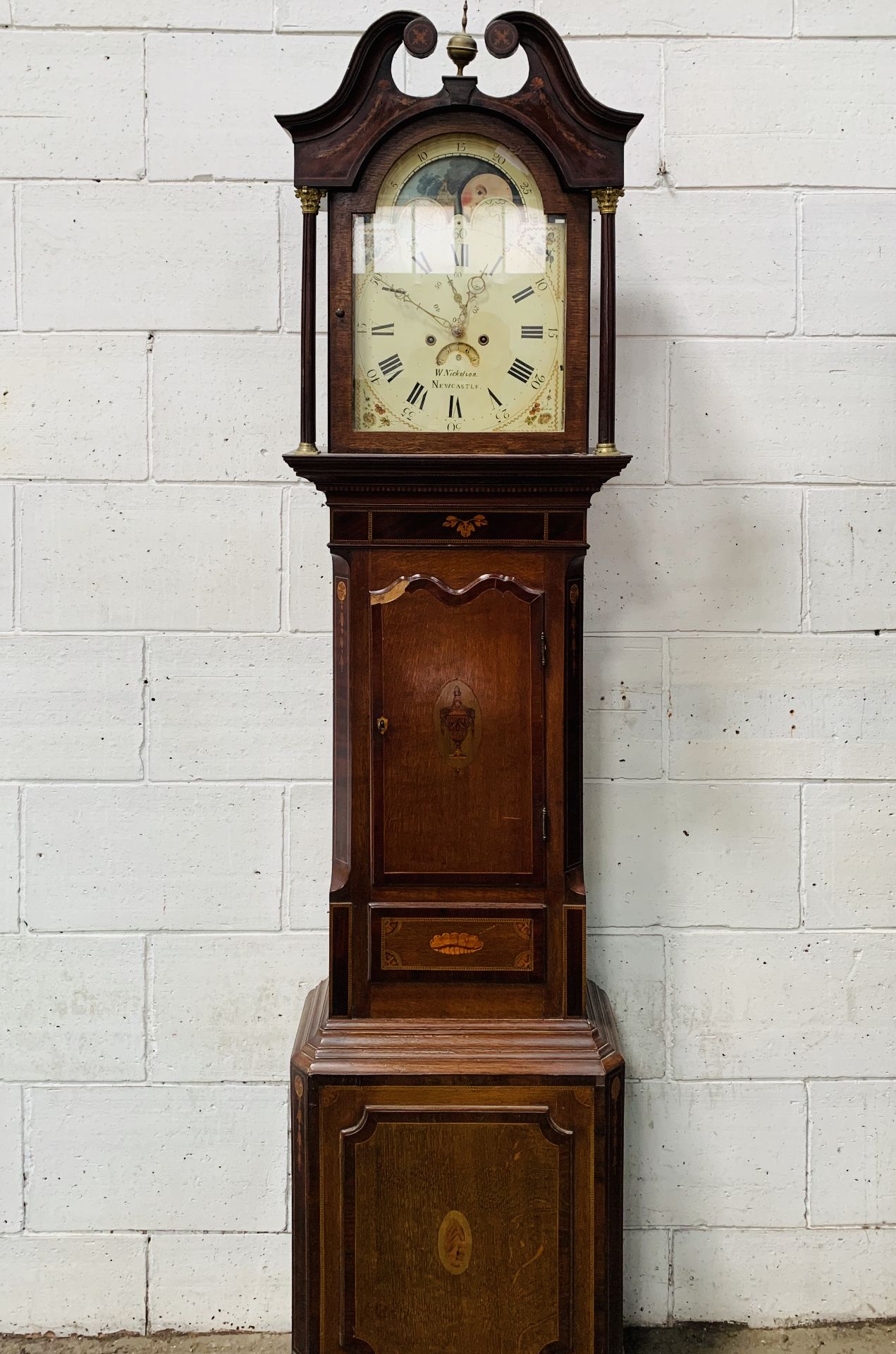 Mahogany Longcase Clock with Moon Phase by W Nicholson of Newcastle.