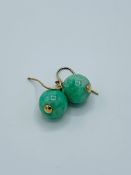 Pair of large apple jade bead earrings, 15mm, with 14ct rose gold findings.