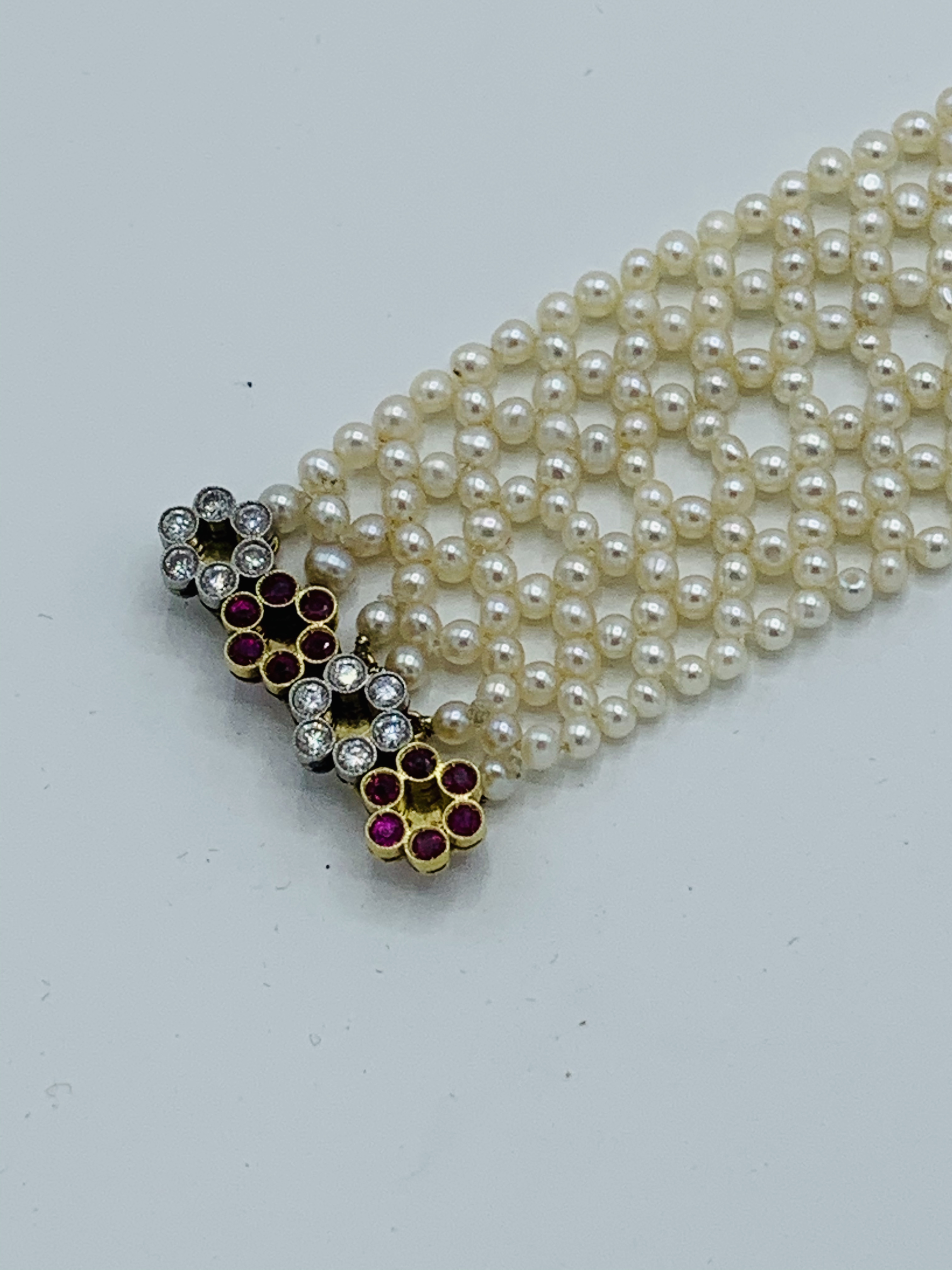 Ruby, diamond and pearl choker. - Image 3 of 7