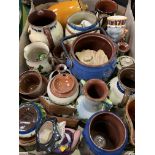 Box of vintage Torquay pottery ‘Motto’ ware, bowls, vases and plates.