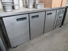 Apollo three door stainless steel counter fridge. 180 x 70 x 84cms.