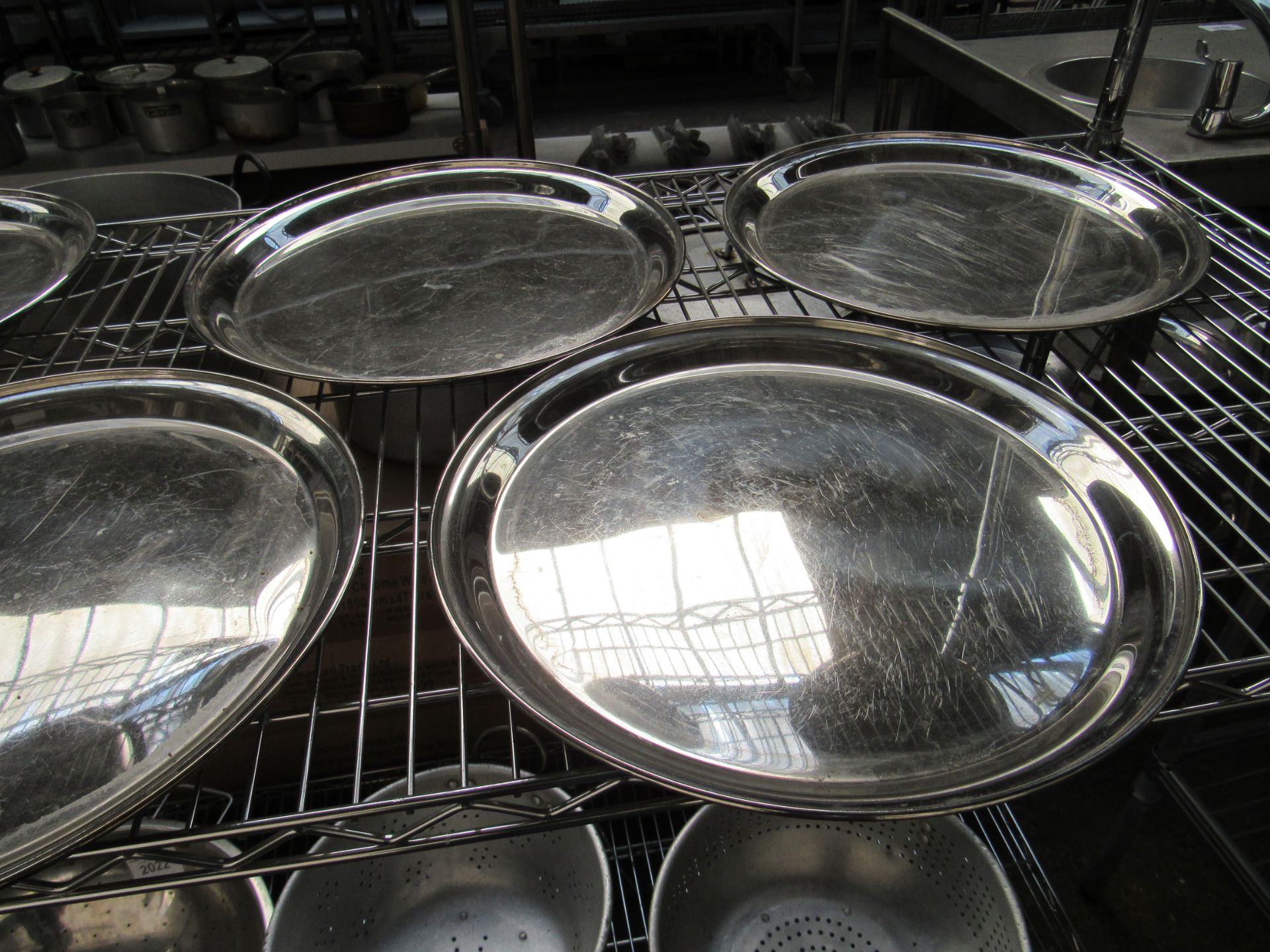 7 stainless steel round trays. - Image 2 of 2