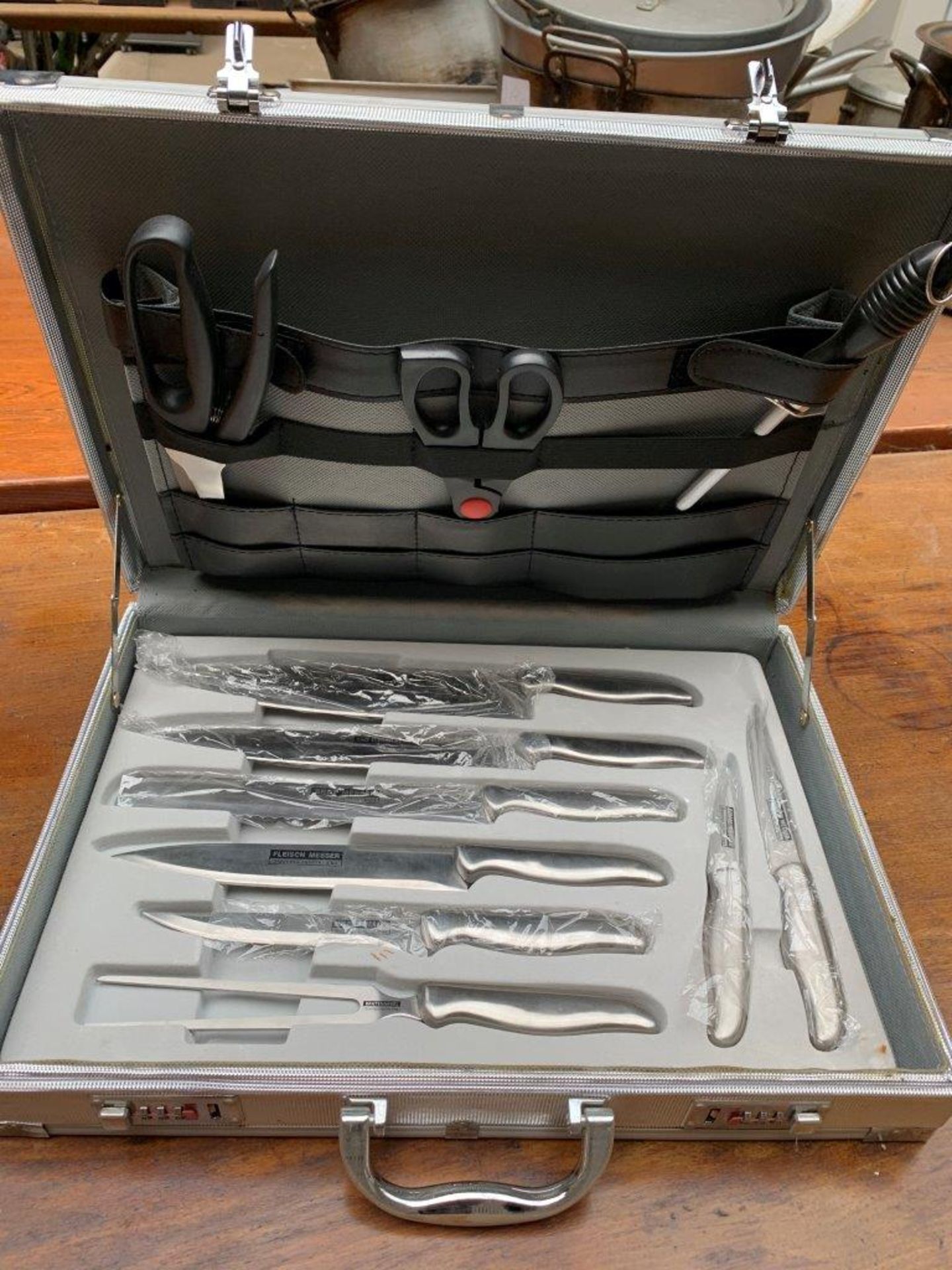 Boxed set of catering knives and other catering tools, mainly by Messer. - Image 2 of 2