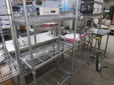 Three tier wire rack with three tier corner rack.