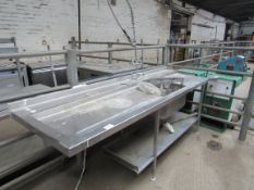 Stainless steel centre sink with twin drainer.