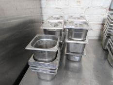 19 stainless steel gastronorm dishes & lids.