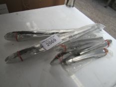 2 large, 2 medium, 2 small stainless steel tongs.