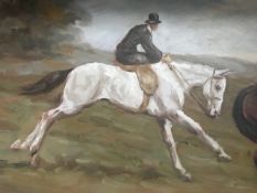 An unframed painting Side Saddle Payment signed C. Harrison. Measurements 5ins x 9ins