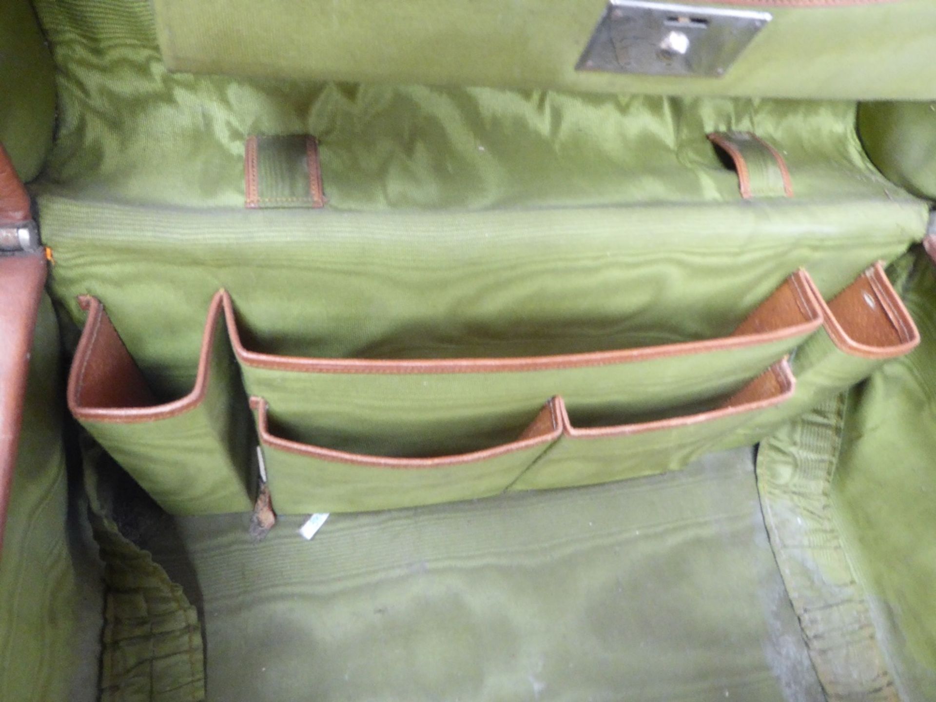 Antique leather travelling case by Greaves of New Street, Birmingham, with green silk-effect lining, - Image 6 of 6