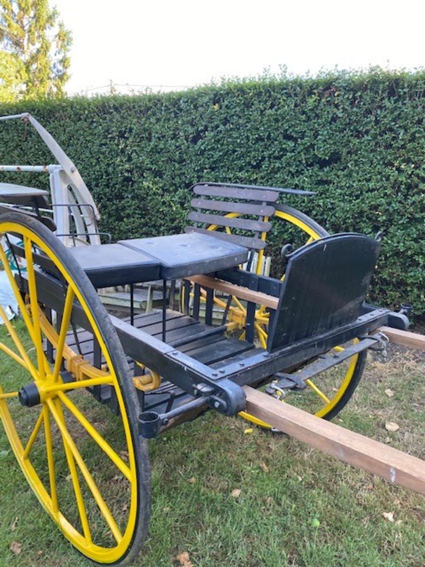 TWO-WHEEL ROAD CART to suit 14.2 to 15hh. Black painted slatted body and sides with black upholster - Image 4 of 10