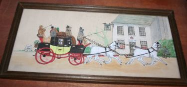 Watercolour of a Stage Coach at the Crown Inn in Saxmundham, measures 22cms x 33cms