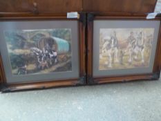 Two framed pictures, one of a Bow Top and another of a Trotting Race both signed P Hind, each measur
