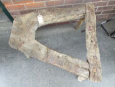 Late Victorian wheelwright's four-legged elm wheel horse bench