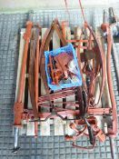 3 palletts of vehicle parts with metalwork in red oxide, plus wooden body panels making up a cart