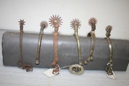 Collection of 6 unusual rowelled spurs