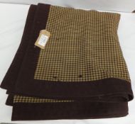 Dark brown Melton cloth carriage rug with check lining, measures approx. 78ins x 51ins