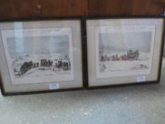 2 framed and glazed prints - Bowden Coaching Recollections - Scenes in the Snow; image measures 35cm