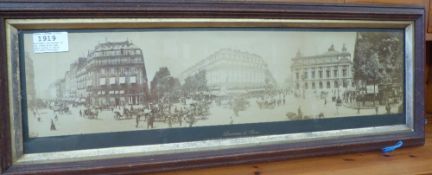 Panoramic photograph of the Grand Hotel and Opera House in Paris with many carriages, c1880, measure