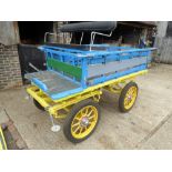 LONDON FRUIT VAN to suit 14 to 16hh cob. The open slatted body has a drop tailboard and is painted