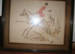 Oak framed hunting print entitled The New Style, measures 73cms x 61cms