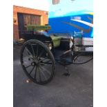 CAB FRONTED GIG to suit 13 to 14hh. Painted black with 46ins/ 14- spoke wheels with brass hub caps,