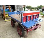 TROLLEY to suit 14-16 hh cob. Painted blue and red, with varnished bed, on 3 stud wheels with pneum