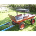 TROLLEY to suit a Shetland pony single or pair. In natural varnished wood with black leatherette cu