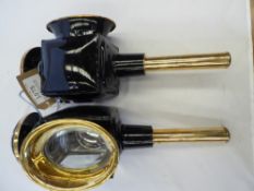 Pair of black/brass carriage lamps with oval fronts - carries VAT