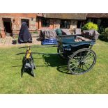 GOVERNESS CART to suit 13 to 15hh. Painted blue with black leather upholstered cushions and back re