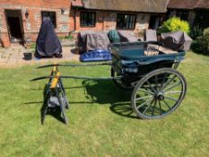 GOVERNESS CART to suit 13 to 15hh. Painted blue with black leather upholstered cushions and back re