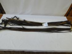 7 x riding reins - 6 leather/1 plaited, and 3 pairs of stirrup leathers