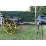 TWO-WHEEL ROAD CART to suit 14.2 to 15hh. Black painted slatted body and sides with black upholster