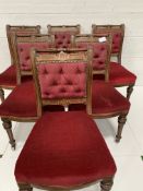 Set of six Victorian red upholstered dining chairs.