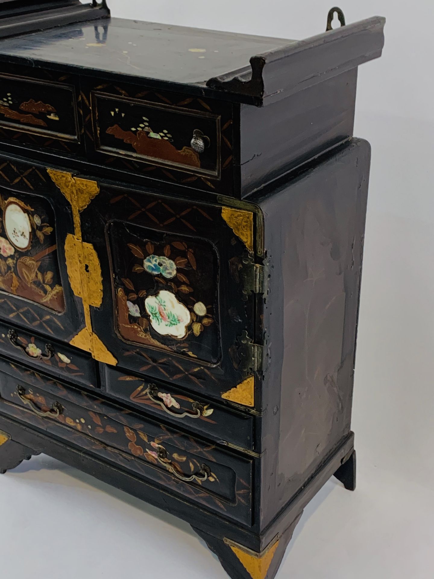 Late 19th Century ebonised and mother of pearl Chinese travel cabinet for jewellery and writing.