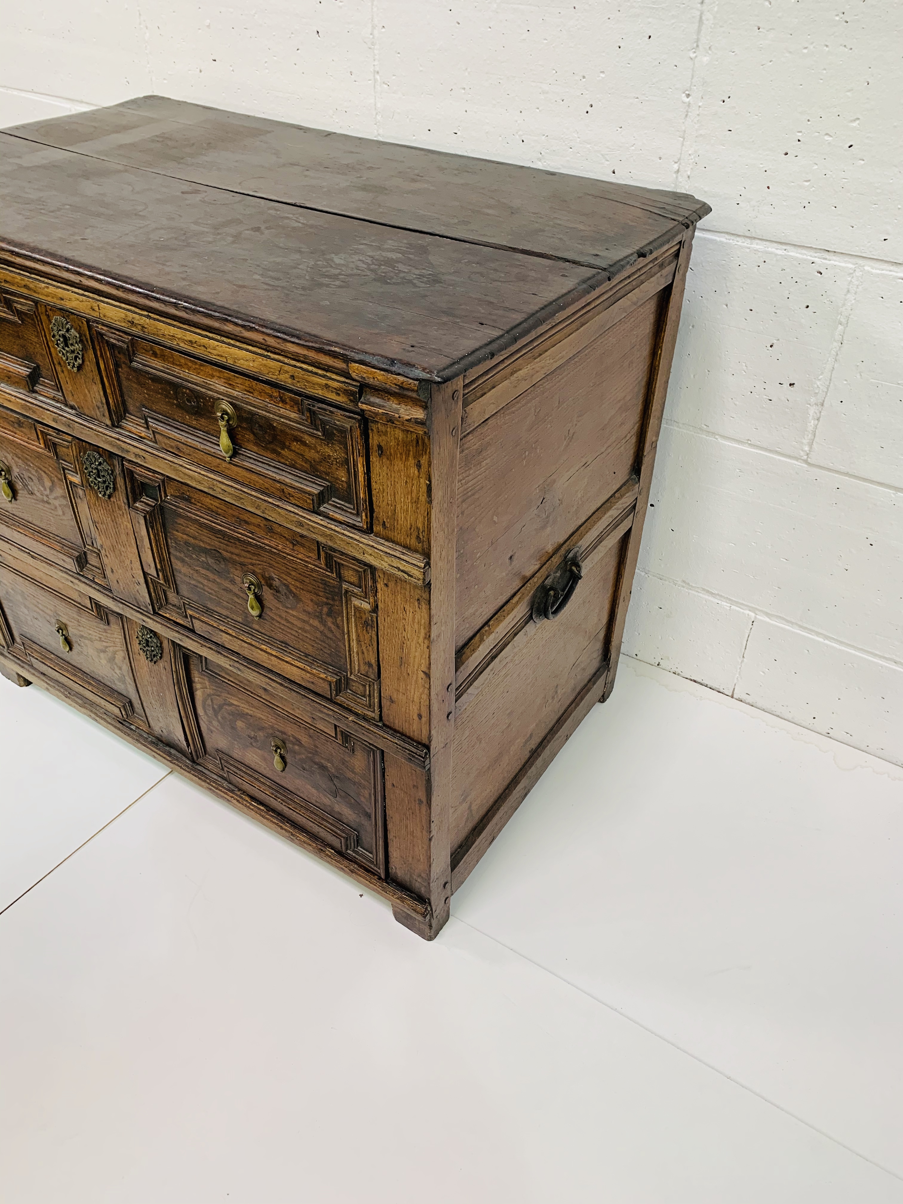 17th Century oak Jacobean style chest of three drawers with geometric moulded fronts. - Image 2 of 6