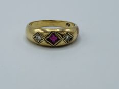 9ct gold, ruby and diamond ring, 3.6gms