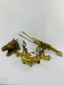 Five brass animal figures.