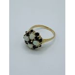 9ct gold, sapphire and pearl cluster ring, 4.5gms