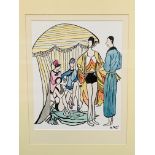 Framed and glazed watercolour of 1920's style bathers, signed M Bass.