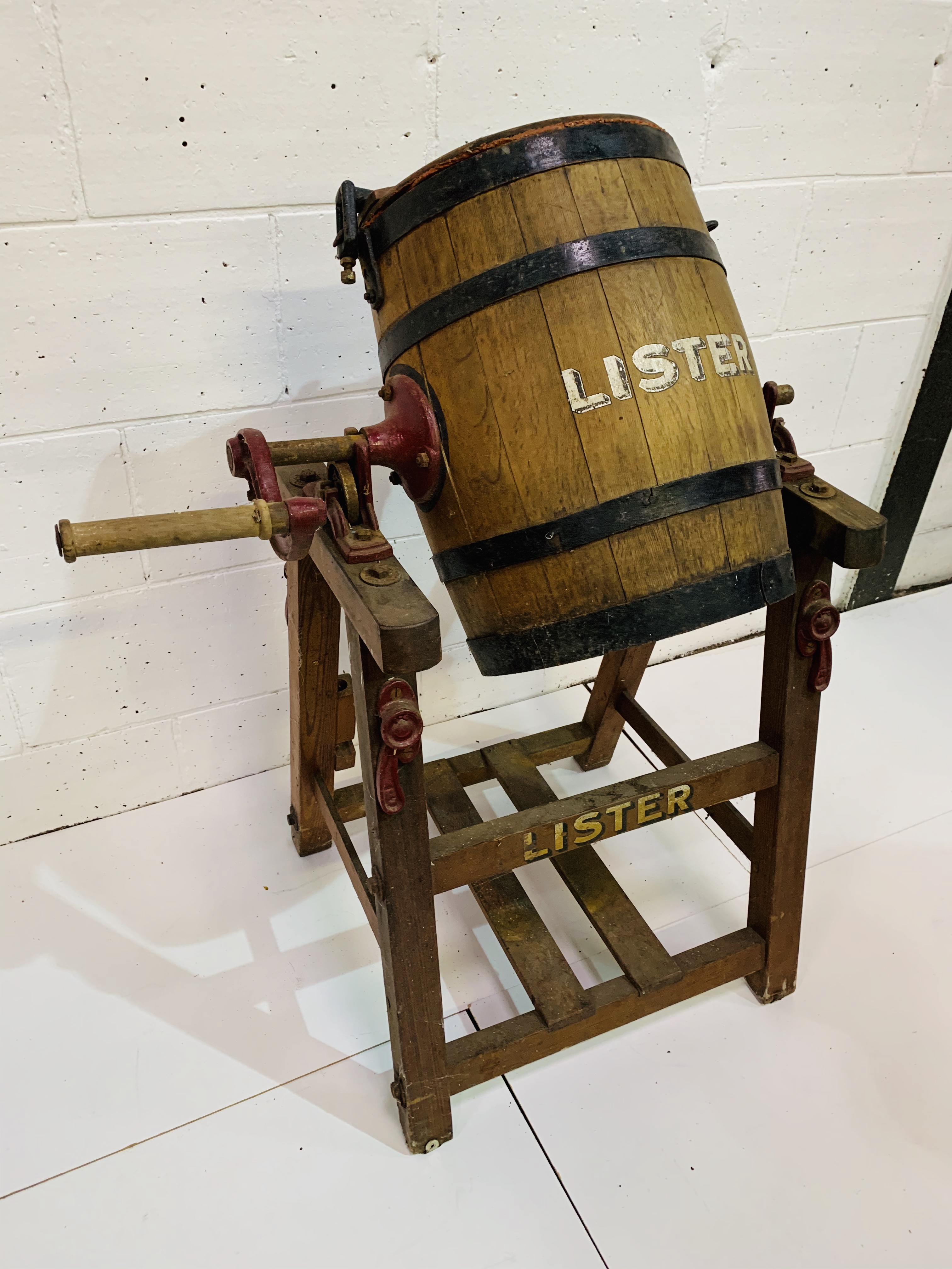 A vintage 'Lister' manual butterchurn on stand. - Image 2 of 3