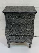 French style Serpentine 4 draw chest with embossed silvered decoration