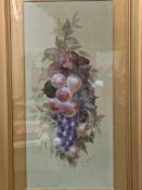 Two gilt framed and glazed oil on card still life fruit, signed C Johnson. 53 x 25cms.